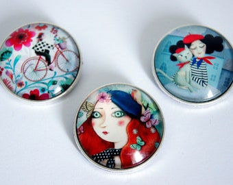 Brooch, round,customizable,Little French,model of choice
