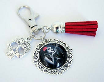 Customizable key ring, bag jewel, Calavera, colors to choose from