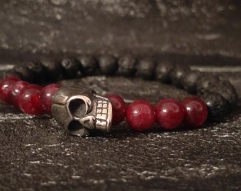 Men's bracelet, Hell, Garnet and lava stone