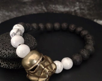 Men's bracelet, Star Wars, Stormtrooper, howlite and lava stone