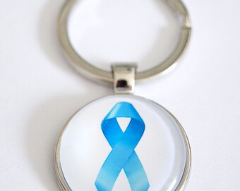 Key ring, bag charm, Fibromyalgia support, Blue ribbon