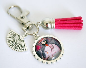 Customizable key ring, bag charm, Travel to Asia, model of your choice