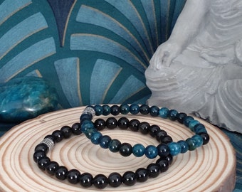 Women's bracelet, Protection and letting go, Black obsidian and blue apatite