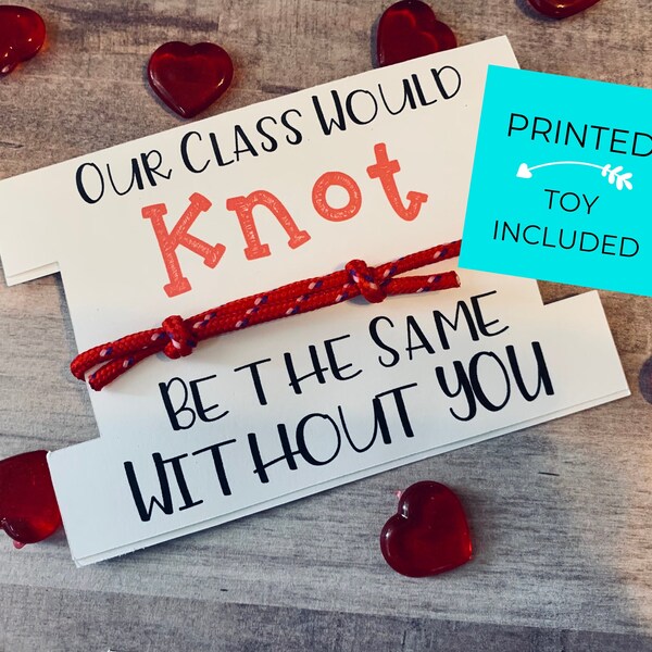 Printed Valentine's Cards with Friendship Bracelet, Our Class Would Knot Be the Same, School Classroom Exchange, Unisex, Non Candy, Toy