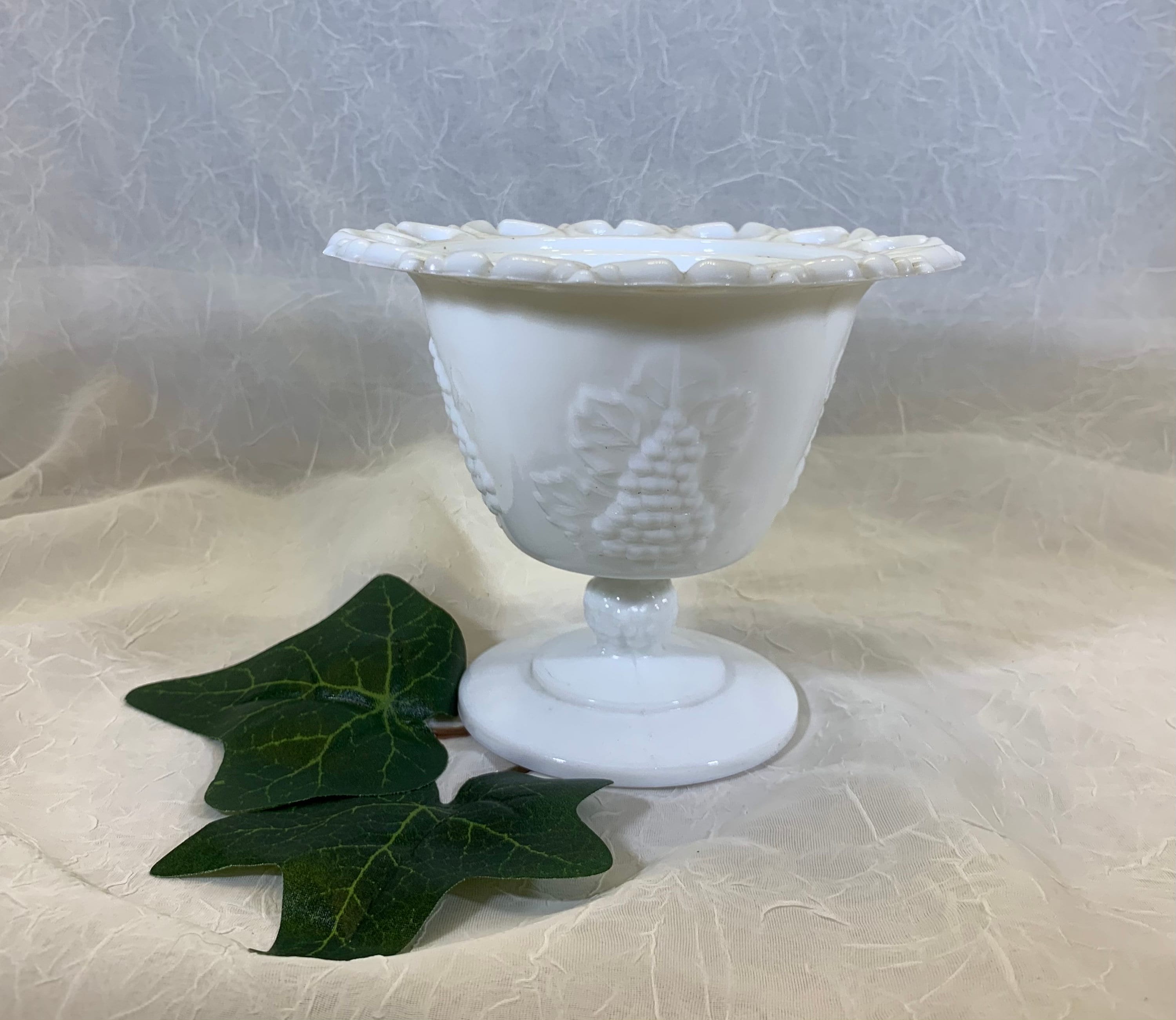 Milk Glass Candy Dish With Pedestal Grape Leaves Pattern Lace Etsy
