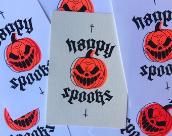 Happy Spooks Pumpkin screen printed fluorescent A6 card
