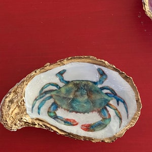 Oyster shell trinket ring dish BLUE CRAB image 3