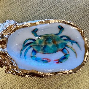 Oyster shell trinket ring dish BLUE CRAB image 7