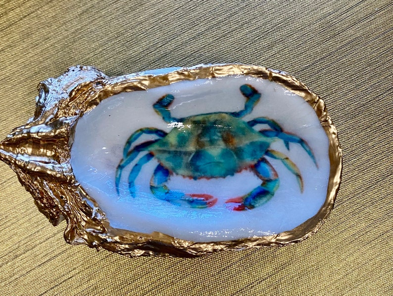 Oyster shell trinket ring dish BLUE CRAB image 7