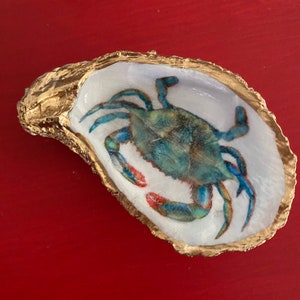 Oyster shell trinket ring dish BLUE CRAB image 8