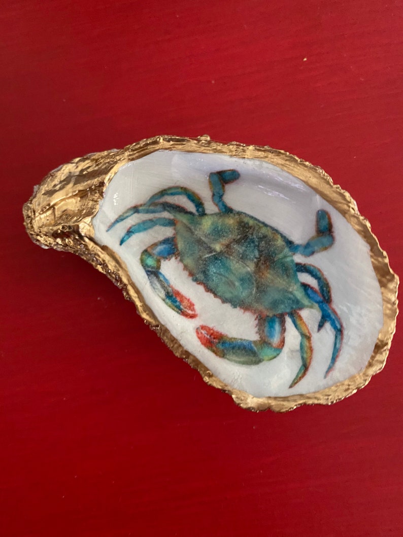 Oyster shell trinket ring dish BLUE CRAB image 8
