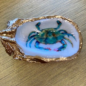 Oyster shell trinket ring dish BLUE  CRAB