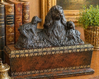 Viktorianischer Spaniel Hund Gusseisen figurales Buchgewicht Bibliotheksstück