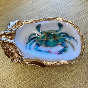 Oyster shell trinket ring dish BLUE CRAB image 4