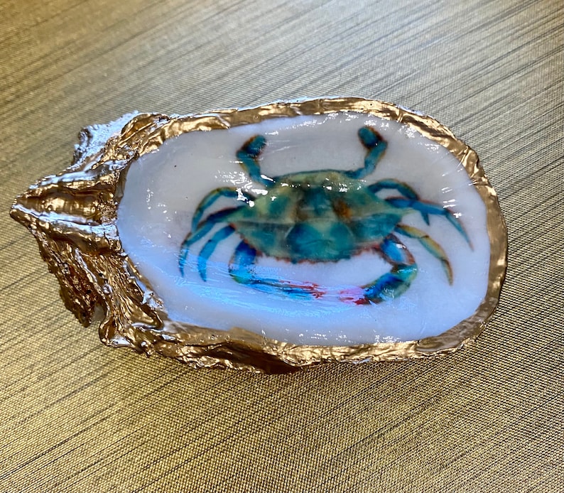 Oyster shell trinket ring dish BLUE CRAB image 4