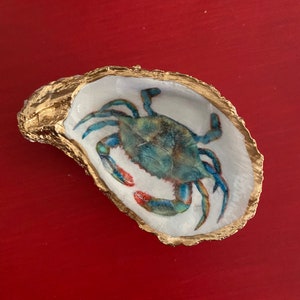 Oyster shell trinket ring dish BLUE CRAB image 6