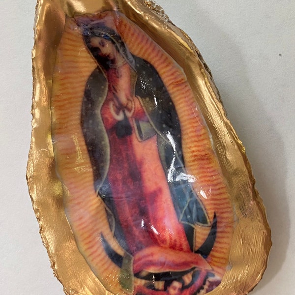 Lady of Guadalupe #1 Oyster Shell trinket dish, ring holder, gift