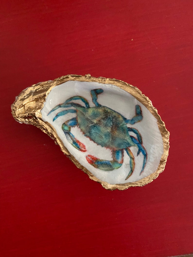 Oyster shell trinket ring dish BLUE CRAB image 9