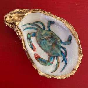 Oyster shell trinket ring dish BLUE CRAB image 2