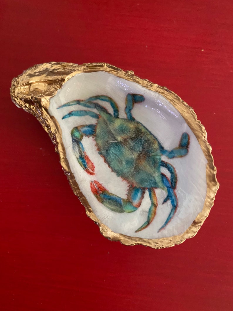 Oyster shell trinket ring dish BLUE CRAB image 2