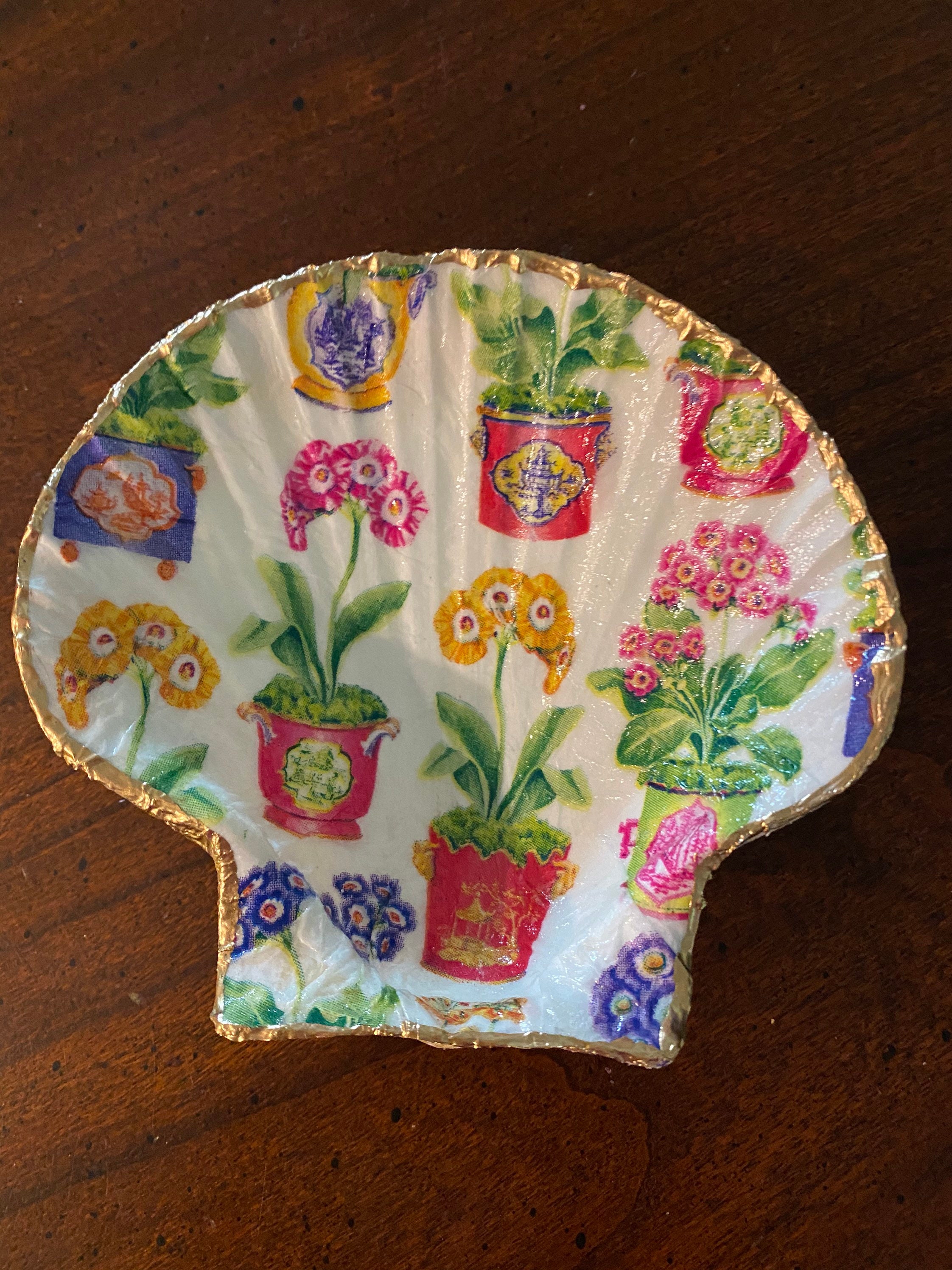 Flower Motif Scallop Shell Trinket Ring Dish - Etsy