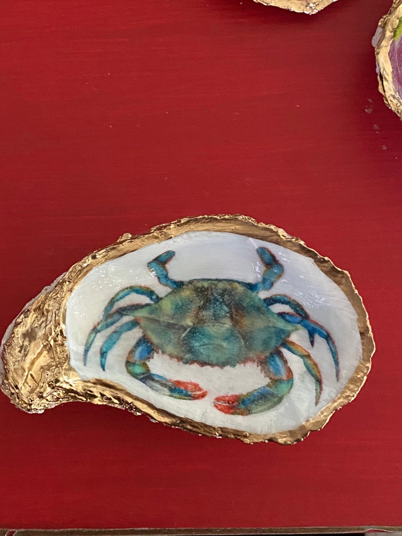 Oyster shell trinket ring dish BLUE CRAB image 5