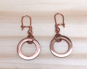 Copper Dangle Earrings Handmade Polished Copper Minimalist Copper Circle Drop Earring, Plastic Earrings
