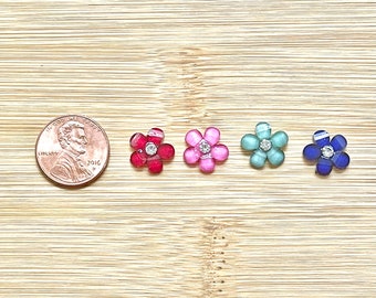 花、樹脂プラスチックポストイヤリング、クリアセンタークリスタル付き、低刺激性プラスチックスタッド、ニッケルフリー、4色展開、彼女へのプレゼント
