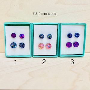 Handmade resin stud earrings, Hypoallergenic, metal free, Plastic Post Earrings, Glitter resin, Stud Dot sets, gift for her, birthday gifts