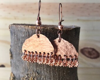 Hammered Metal Copper Dangle Earrings Handmade Copper Jellyfish Earrings, Copper Drop Dangle Earrings