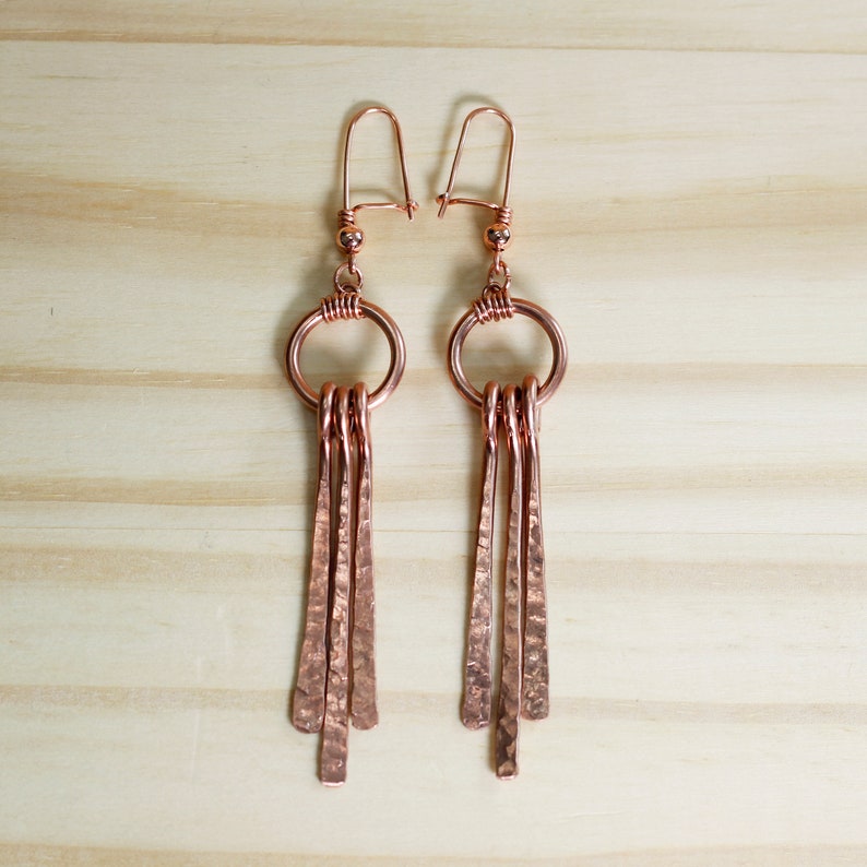 Hammered Copper Dangle Earrings Handmade Copper Dangle Boho Etsy