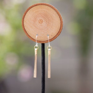 Gold  Dangle Earrings, textured bar women&#39;s earrings, available in three lengths