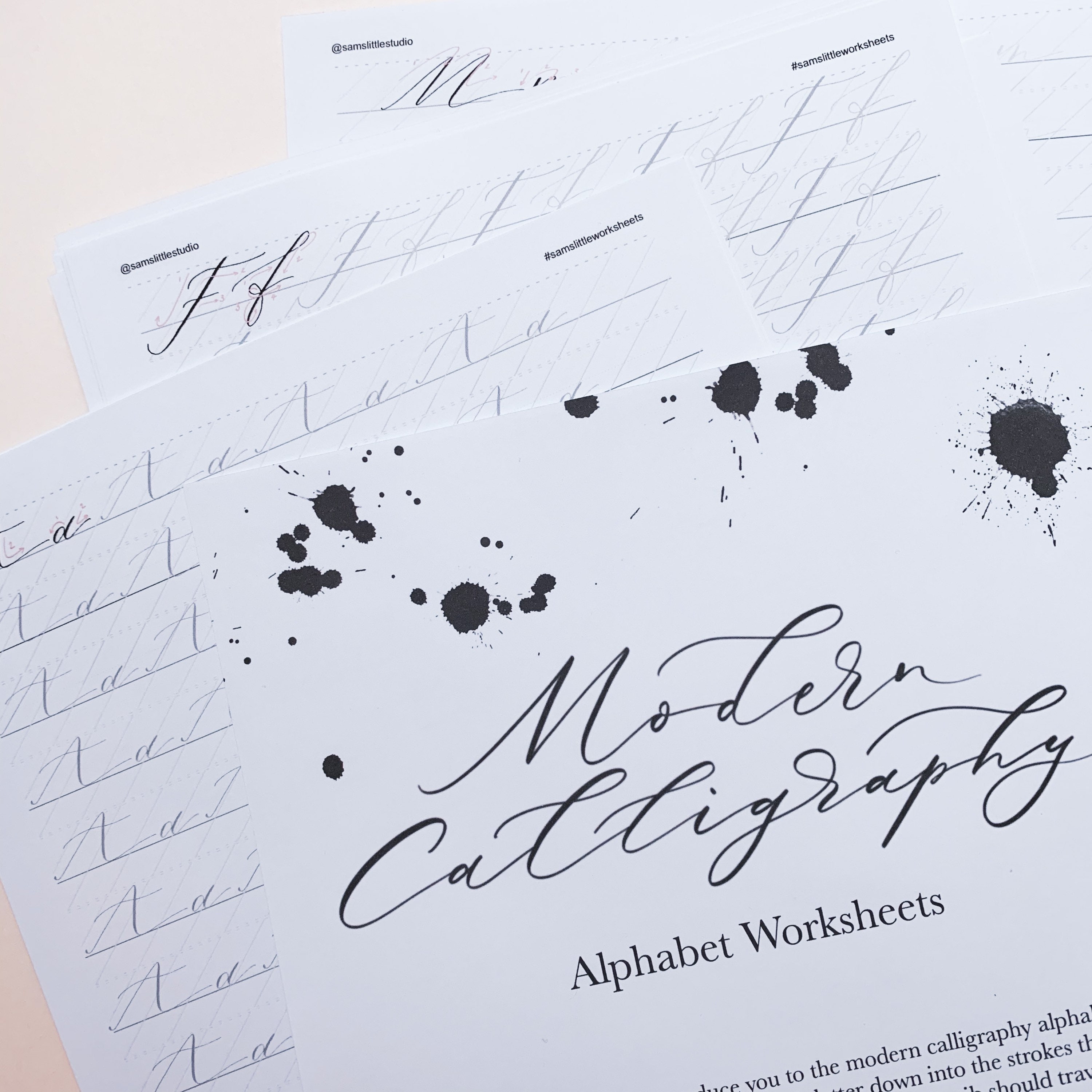 One Page per Letter Modern Calligraphy Alphabet Worksheet Set - Print ...