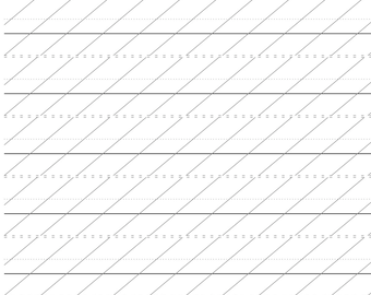 Puede incluir: Una hoja de papel rayado con líneas diagonales y líneas punteadas. El papel es blanco con líneas negras.
