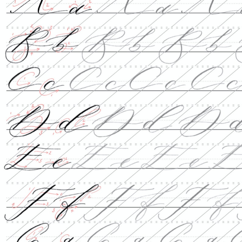 modern calligraphy alphabet a4 printable worksheet etsy