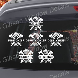 Personalized Fire Department Maltese Cross Split Name Monogram, Vinyl, Window Decal, Decal, Laptop