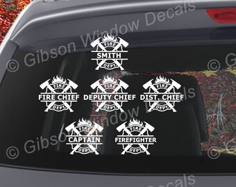 Personalized Fire Department Maltese Cross Split Name Monogram, Vinyl, Window Decal, Decal, Laptop