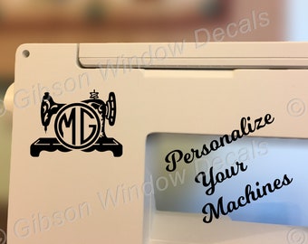 Sewing Machine Monogram Decal- Personalized, Set of 2 Monograms,Sticker, Vinyl, Window Decal, Decal, Laptop, Quilting, Sewing