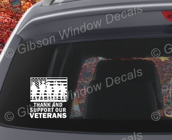 Sticker Window Decal Laptop Love, Car Thank and Support our Veterans w Flag