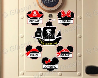 Cruise Door Pirate Family with Ship Cruise Door Magnet, Disney Cruise, Mickey, Magnet, Vinyl, Minnie, Pirate