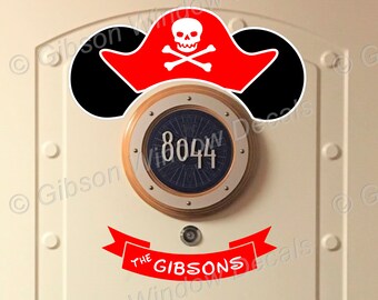 Stateroom Porthole Door Mickey Ears Pirate Theme, Cruise Ship Door Magnets, Disney Cruise, Mickey, Minnie