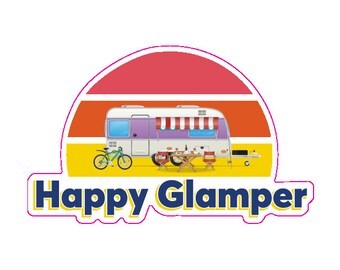 Happy Glamper Sticker, Color,  Decal, Vinyl, Window Decal, Decal, Quilting