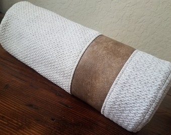 Woven Mudcloth Bolster Pillow Cover with Faux Leather Accent