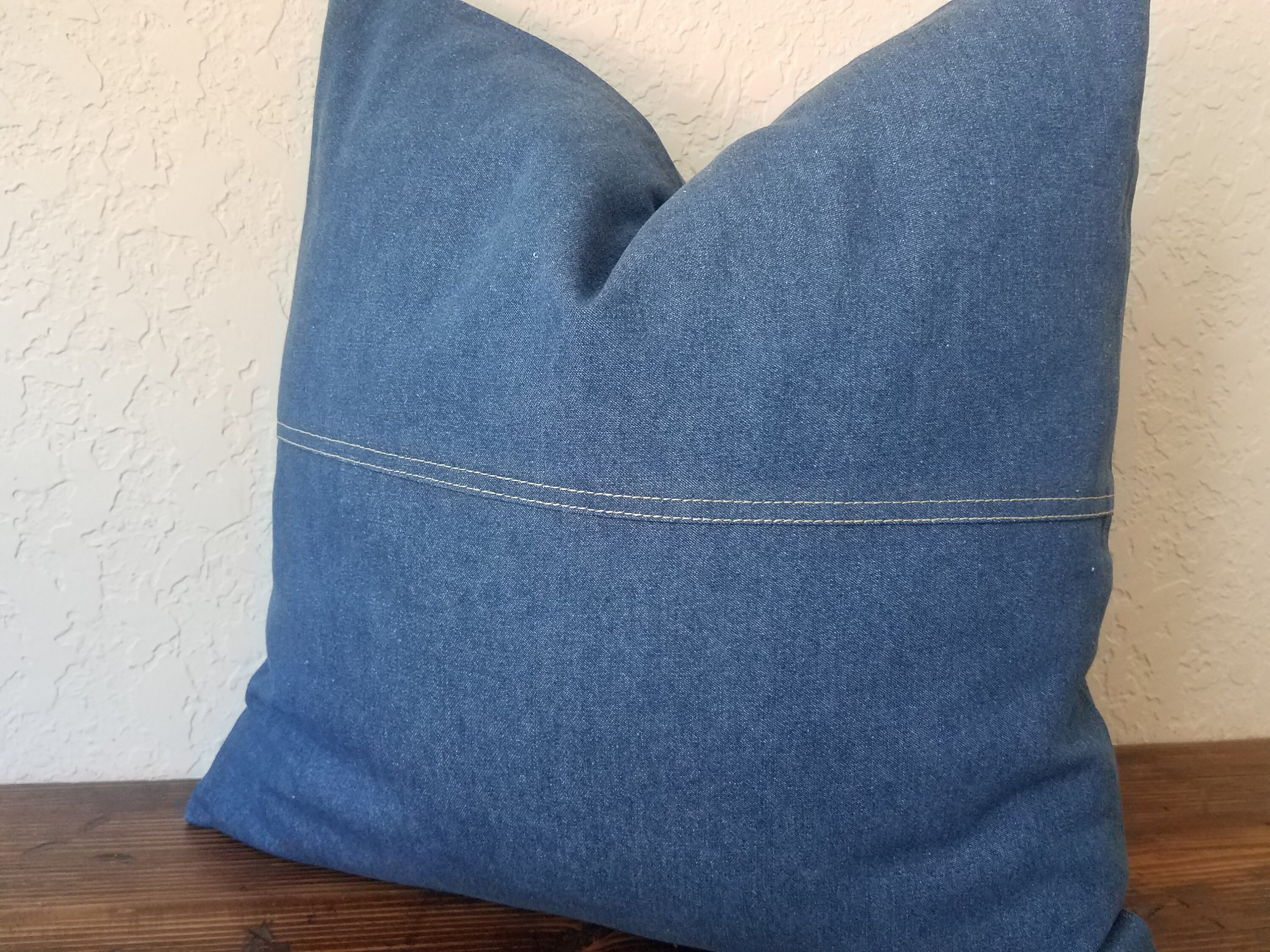 Denim pillow cover. Blue denim pillow. Patchwork Pillow. Etsy