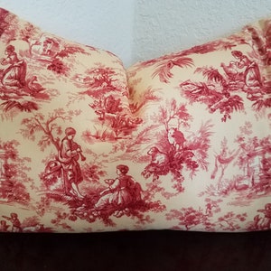 Red Toile Pillow Cover: French Country Farmhouse Decor