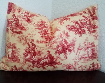 Red Toile Pillow Cover: French Country Farmhouse Decor