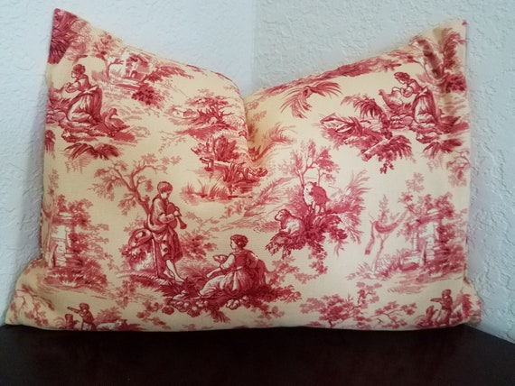 Toile Decorative Throw Pillow Covers In Red And Cream Yellow Etsy