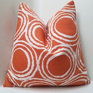 Orange Chenille Pillow Cover: White Circle Pattern, Decorative Throw Pillow