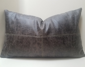 Faux Leather Patchwork Pillow Cover: Farmhouse RV Decor
