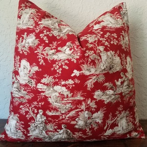 Red Toile Pillow Cover: Farmhouse Country Scene Throw Pillow